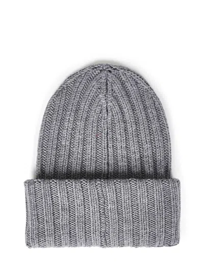 Dsquared2 Grey Ribbed Tricot Wool Hat In Grey