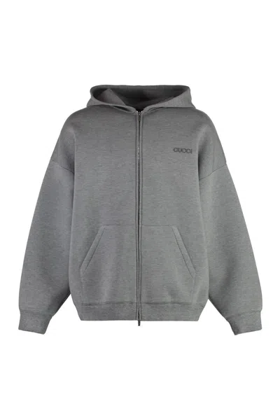 Shop Gucci Full Zip Hoodie In Grey