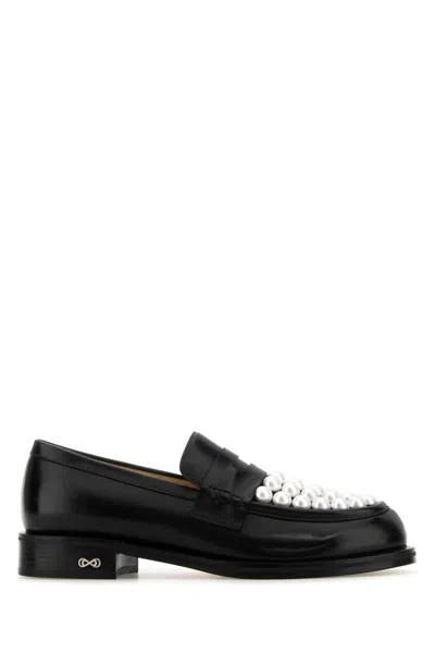 Mach&mach Mach & Mach Moccasin Flat Shoes With Pearl Embellishment In Black