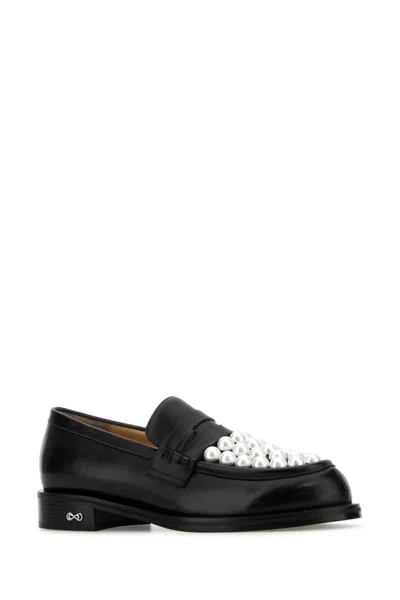 Mach&mach Mach & Mach Moccasin Flat Shoes With Pearl Embellishment In Black