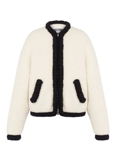 Shop Moschino Honeycomb Cardigan In Beige