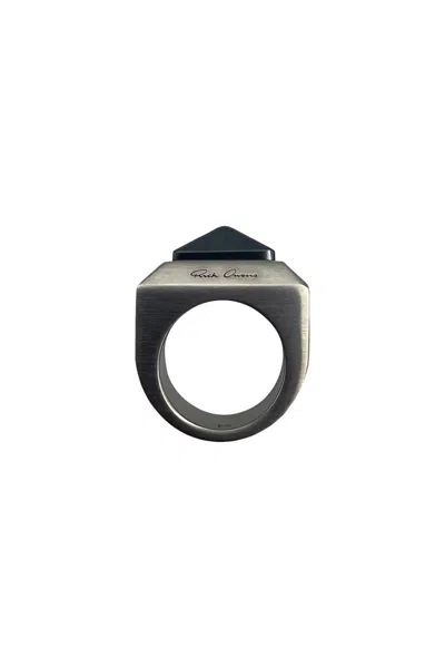 Rick Owens Crystal Pyramid Ring In Grey
