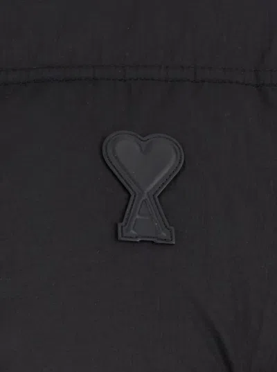 Ami Alexandre Mattiussi Black Down Jacket With Adc Embroidery And Removable Hood In Black