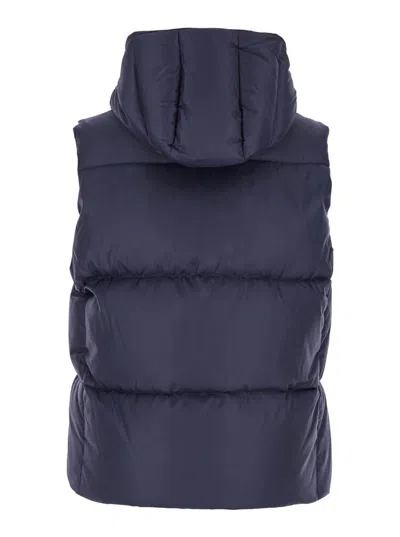 Tatras 'melko' Blue Sleeveless Down Jacket With Hood And Logo Patch In Blue