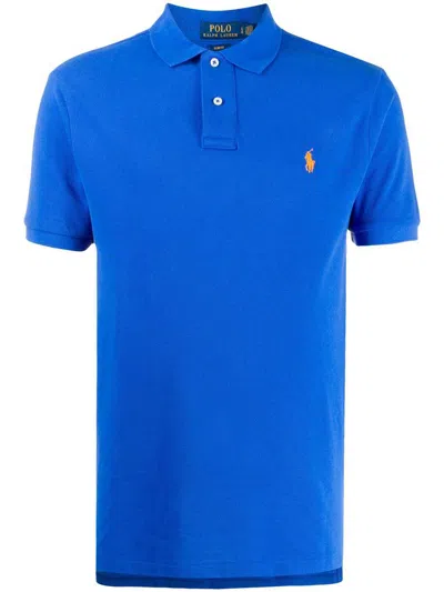 Polo Ralph Lauren Logo Embroidered Short-sleeved Polo Shirt In Blue