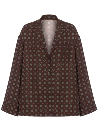Moschino Couture Printed Silk Shirt In Brown