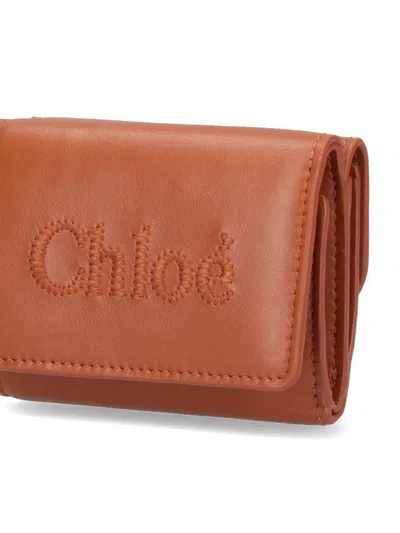 Chloé Sense Mini Tri-fold Wallet In Tan Soft Leather In Brown