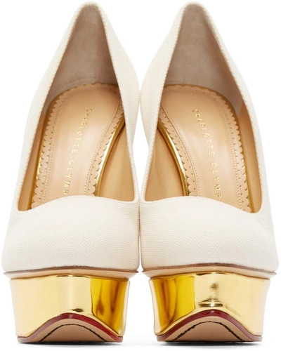 Shop Charlotte Olympia Off-white Canvas Dolly Heels