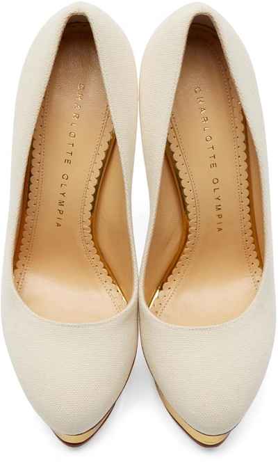 Shop Charlotte Olympia Off-white Canvas Dolly Heels