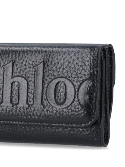 Chloé Logo Embossed Cardholder Wallets In Black