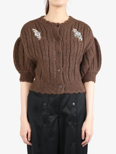 Simone Rocha Embellished Wool-blend Cardigan In Chocolate/clear