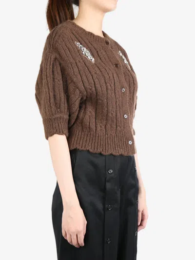 Simone Rocha Embellished Wool-blend Cardigan In Chocolate/clear