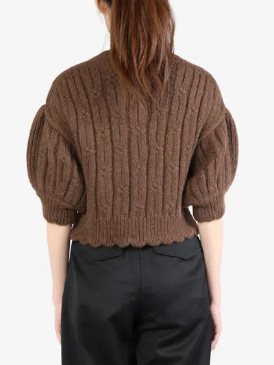 Simone Rocha Embellished Wool-blend Cardigan In Chocolate/clear