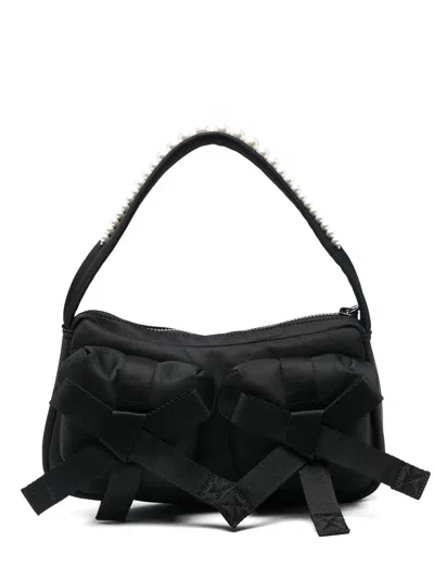 Shop Simone Rocha Women W/emb Utility Bow Pocket Pochette Bag In Black/pearl