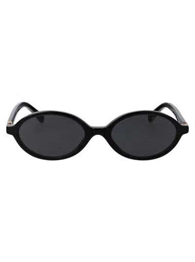 Miu Miu Logo Round Sunglasses In Black
