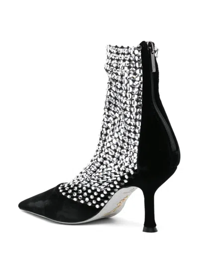 René Caovilla Rene Caovilla Galaxia Crystal Mesh Ankle Boots In Black