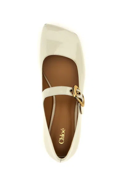 Chloé Polly Patent Ballerina Flat In White