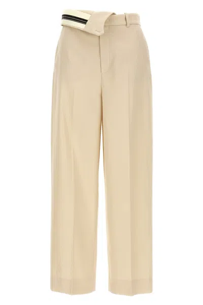 Fendi Wide Leg Gabardine Trousers With Cropped Length In Cream