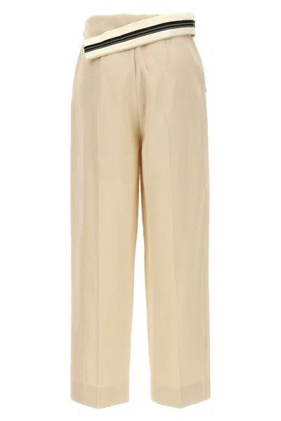 Fendi Wide Leg Gabardine Trousers With Cropped Length In Cream