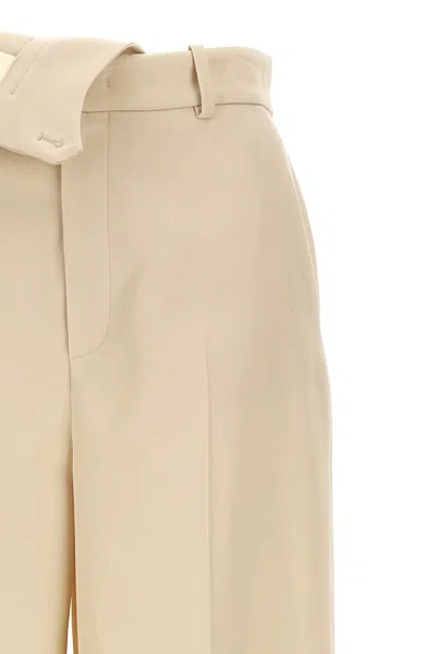 Fendi Wide Leg Gabardine Trousers With Cropped Length In Cream