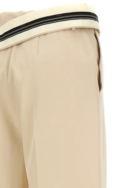 Fendi Wide Leg Gabardine Trousers With Cropped Length In Cream