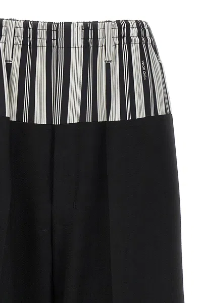 Fendi Wool Crepe Trousers In Black