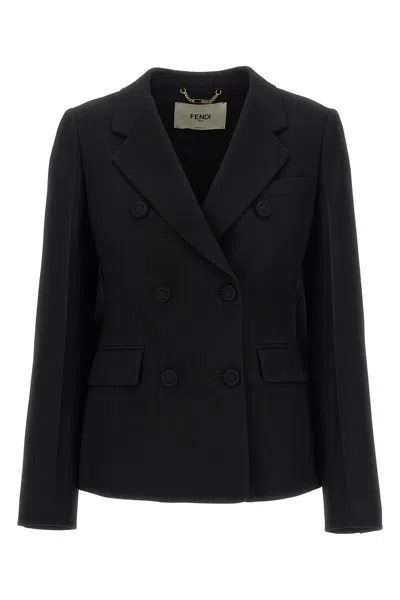Fendi Black Wool Blend Blazer In Black