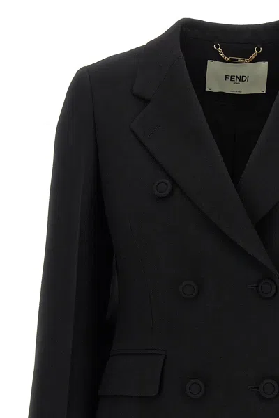 Fendi Black Wool Blend Blazer In Black