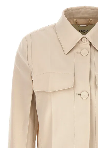 Fendi Collared Structured Cropped Jacket Detail In Cream