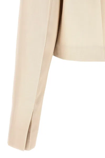 Fendi Collared Structured Cropped Jacket Detail In Cream