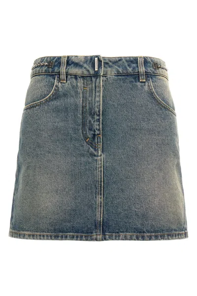 Givenchy Mini Skirt In Denim With Chain Details In Blue