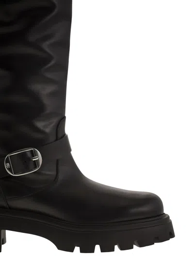 Stuart Weitzman 'emerson' Black Chunky Sole Boots With Logo