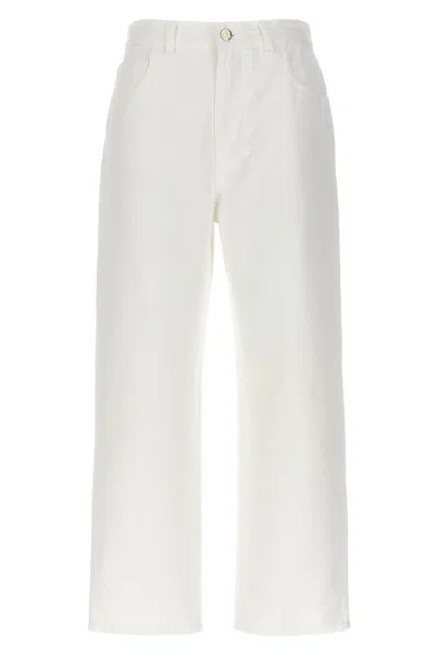 Moncler Crop High Waist White Jeans In Cotton Woman In White