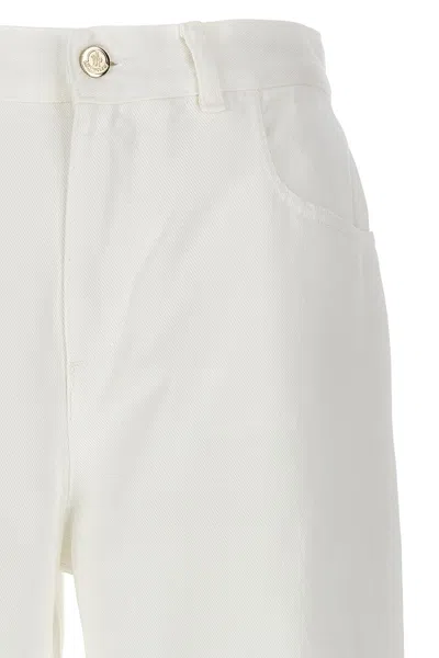 Moncler Crop High Waist White Jeans In Cotton Woman In White
