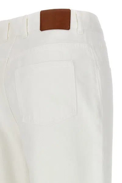 Moncler Crop High Waist White Jeans In Cotton Woman In White