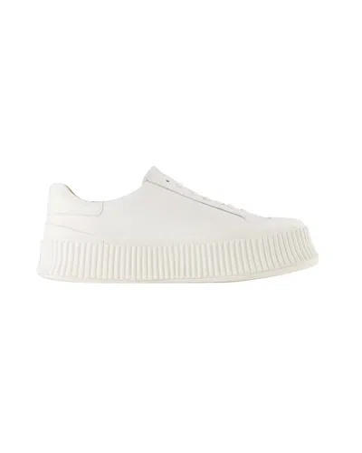Jil Sander Light Beige Leather Chunky Rubber Platform Sole Sneaker In Beige