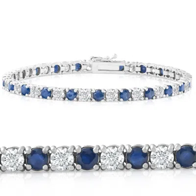 Pompeii3 8 Ct Blue Sapphire & Diamond Tennis Bracelet 14k White Gold In Multi