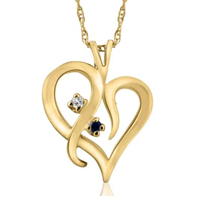 Pompeii3 Blue Sapphire & Diamond Heart Pendant 14k Yellow Gold With 18" Chain In Multi