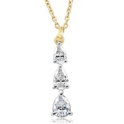 Pompeii3 1/2ct Pear Shape Diamond Three Stone Pendant Yellow Gold Necklace Lab Grown In Multi