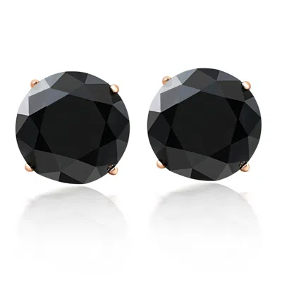Pompeii3 3 1/2 Ct Tw (8mm) Round Black Moissanite Studs 14k Yellow Gold In Multi