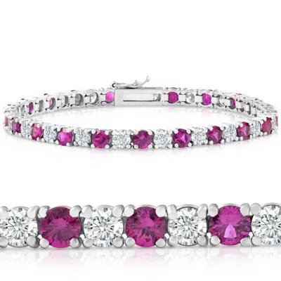 Pompeii3 9 1/2 Ct Genuine Ruby & Diamond Tennis Bracelet 14k White Gold In Multi