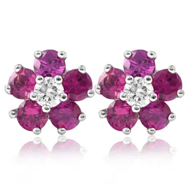 Pompeii3 1 1/2 Ct Ruby & Diamond Studs In 14k White Gold In Multi