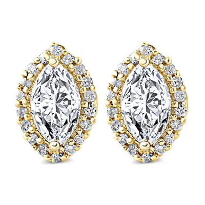Pompeii3 1/2ct Marquise Halo Screw Back Diamond Studs White Or Yellow Gold Earrings In Multi