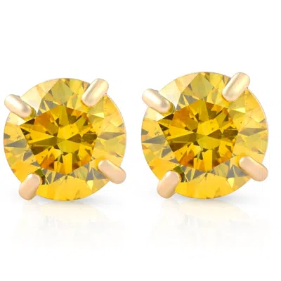 Pompeii3 1/2ct Fancy Yellow Diamond Studs 14k Yellow Gold Screw Back Lab Grown Earrings In Multi