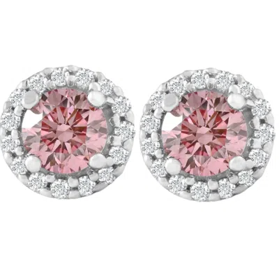 Pompeii3 1/2 Ct Halo Pink Diamond Lab Grown Diamond Studs White Gold Screw Back Earrings In Multi