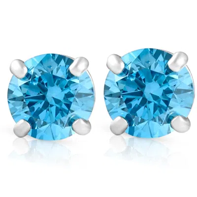 Pompeii3 1/2ct Blue Lab Grown Diamond Studs Screw Back 14k White Gold Earrings In Multi