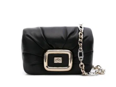 Roger Vivier Stylish Black Leather Handbag With Metal Buckle And Versatile Straps