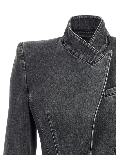 Shop Alexander Mcqueen Deconstructed Denim Blazer