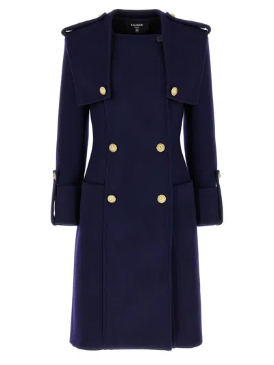 Shop Balmain Double Breasted Long Coat