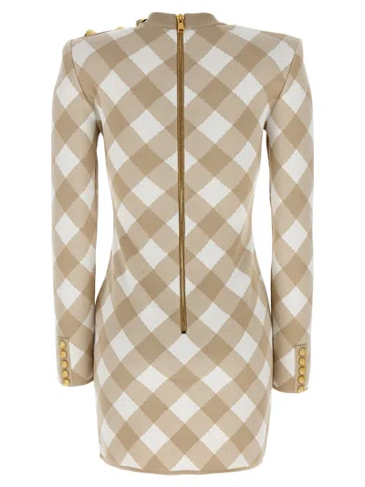 Balmain Checked Pattern Dress Gold-tone Buttons